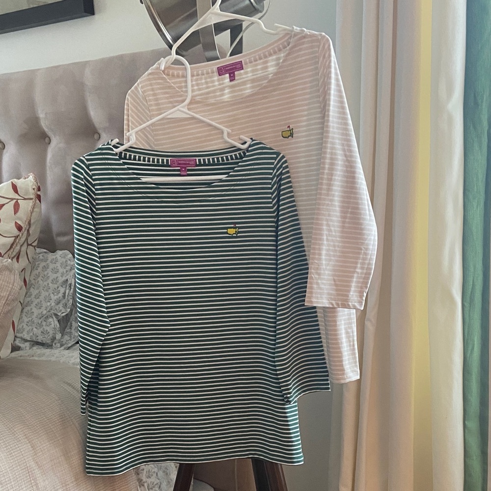 Two Magnolia Striped 3/4 Sleeve Boatneck Tops